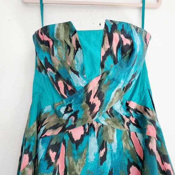 Anthropologie Girls from Savoy Painted Ikat Strapless Swing Dress Pockets sz 8 - Picture 4 of 9